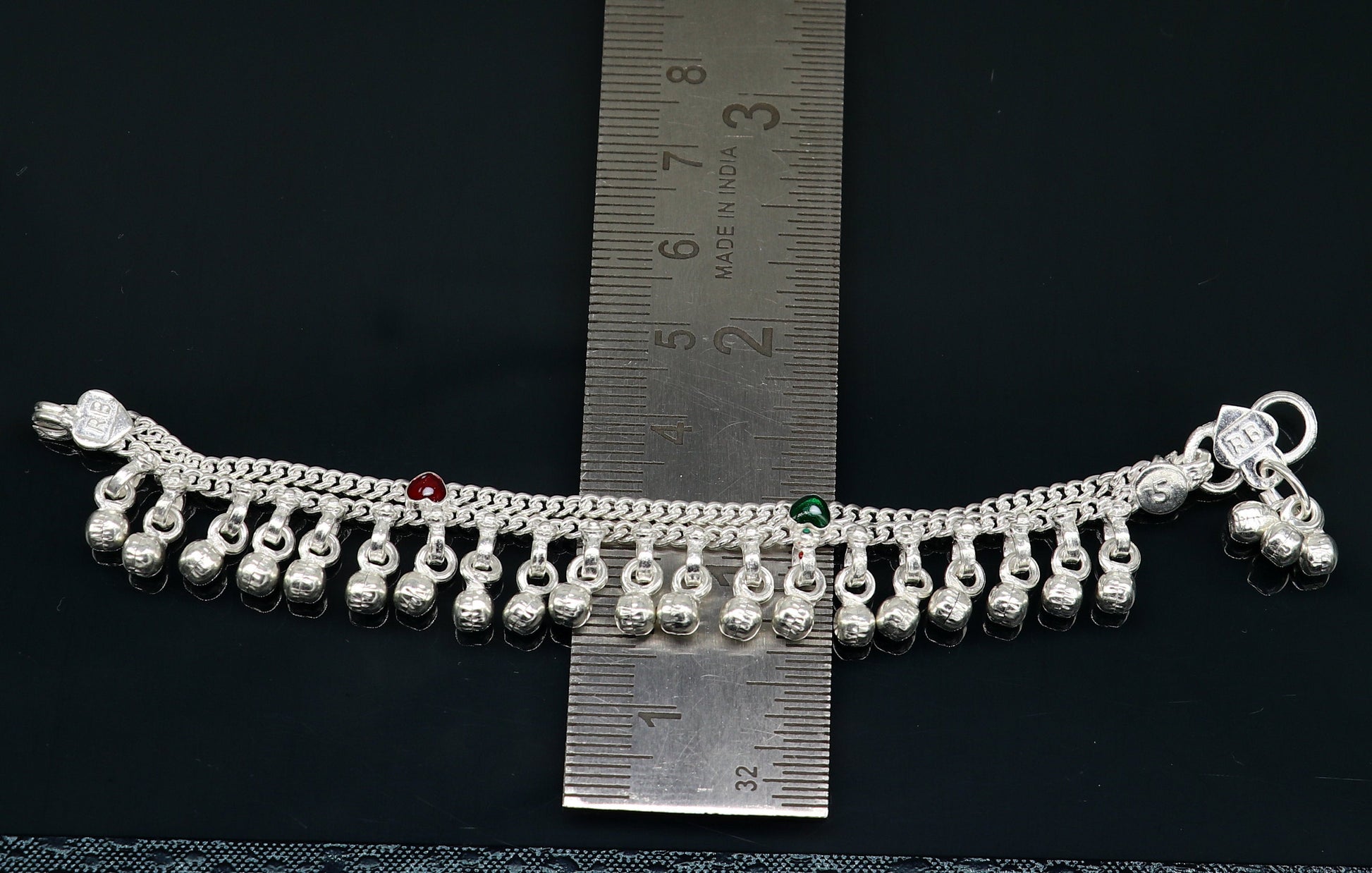 5" long Sterling silver customized baby anklets, stunning hanging waved jingling bells, charming noisy ankle bracelet kids jewelry ank410 - TRIBAL ORNAMENTS