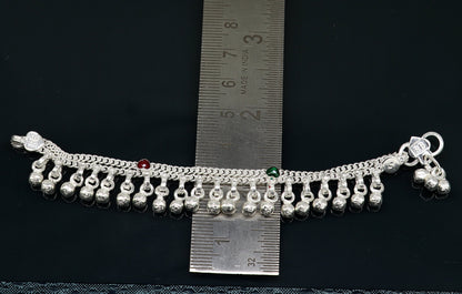 Sterling silver baby anklet with waved jingling bells, customized design, perfect for kids' jewelry, by TRIBAL ORNAMENTS.