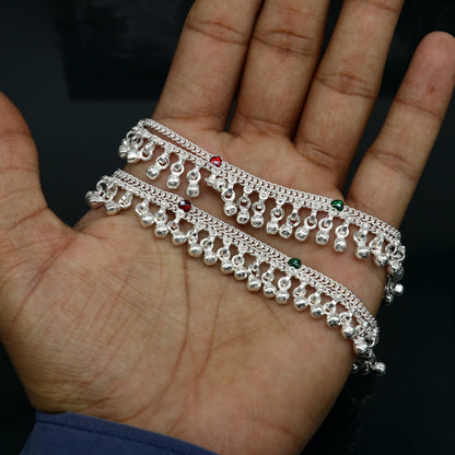 Sterling silver baby anklet with waved jingling bells, customized design, charming noisy jewelry for kids from TRIBAL ORNAMENTS.