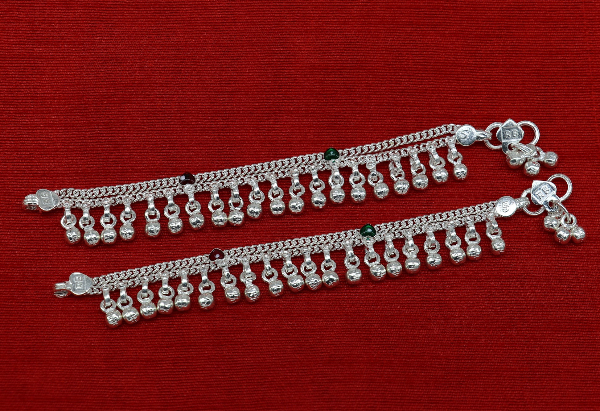 5" long Sterling silver customized baby anklets, stunning hanging waved jingling bells, charming noisy ankle bracelet kids jewelry ank410 - TRIBAL ORNAMENTS