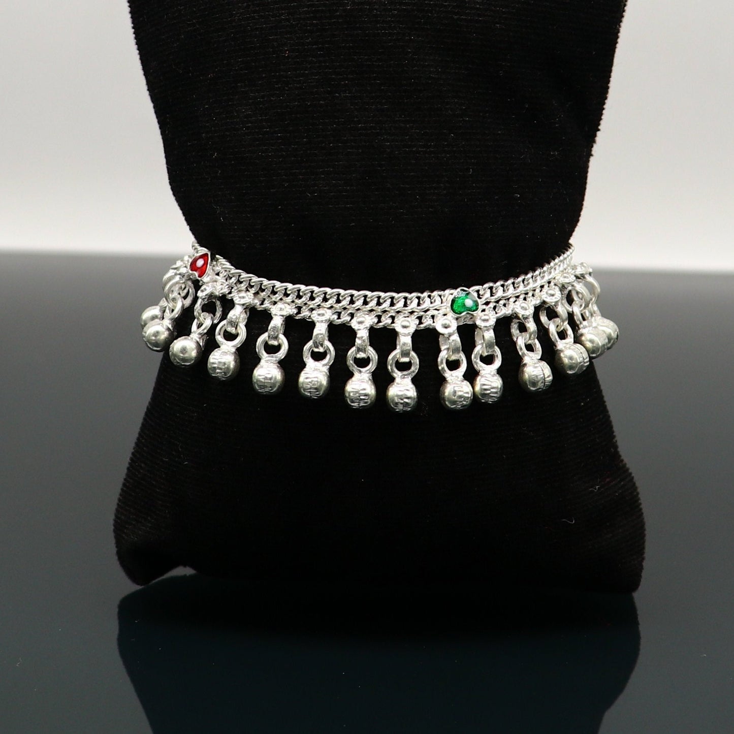 5" long Sterling silver customized baby anklets, stunning hanging waved jingling bells, charming noisy ankle bracelet kids jewelry ank410 - TRIBAL ORNAMENTS