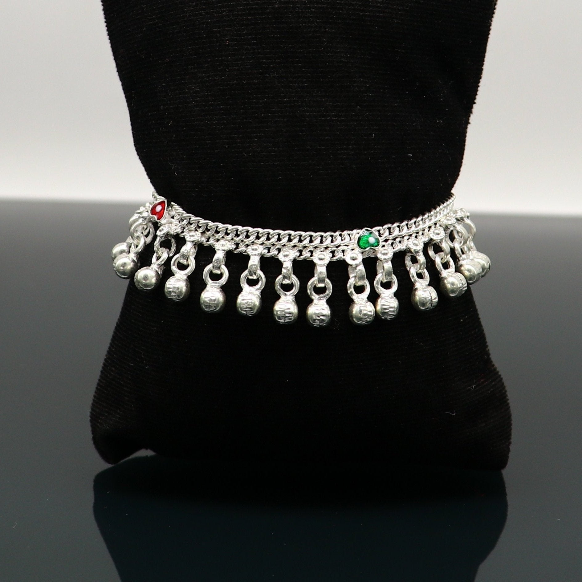 5" long Sterling silver customized baby anklets, stunning hanging waved jingling bells, charming noisy ankle bracelet kids jewelry ank410 - TRIBAL ORNAMENTS