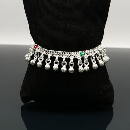 Sterling silver baby anklet with waved jingling bells, customized design, charming noisy kids jewelry, 5 inches long from Tribal Ornaments.