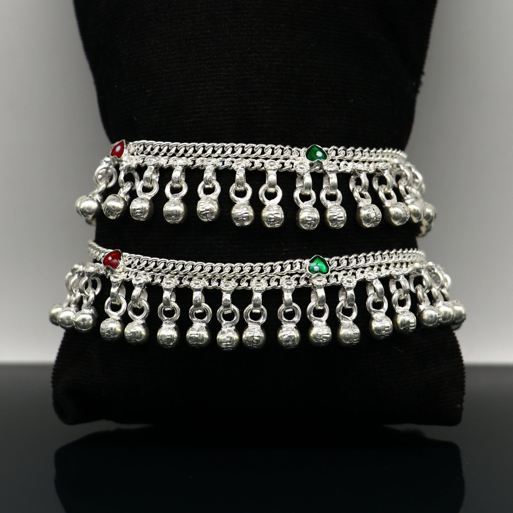 5" long Sterling silver customized baby anklets, stunning hanging waved jingling bells, charming noisy ankle bracelet kids jewelry ank410 - TRIBAL ORNAMENTS