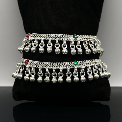 Sterling silver baby anklet with waved jingling bells, customized design, 5-inch length, charming kids jewelry from Tribal Ornaments