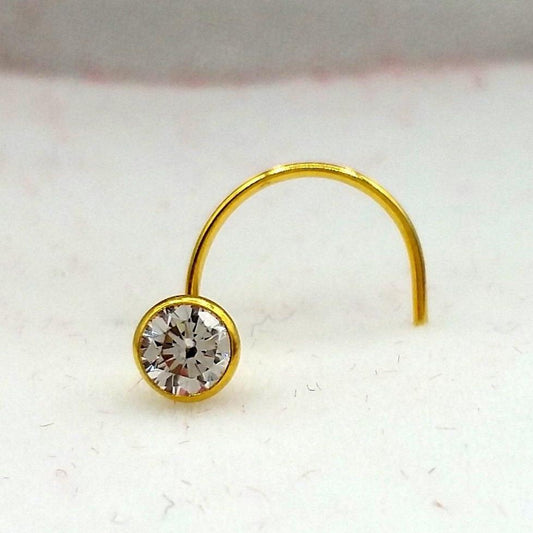 5 MM 18k Gold Nose Pin india white stone simple design Best price Nose Ring Piercing Stud - TRIBAL ORNAMENTS