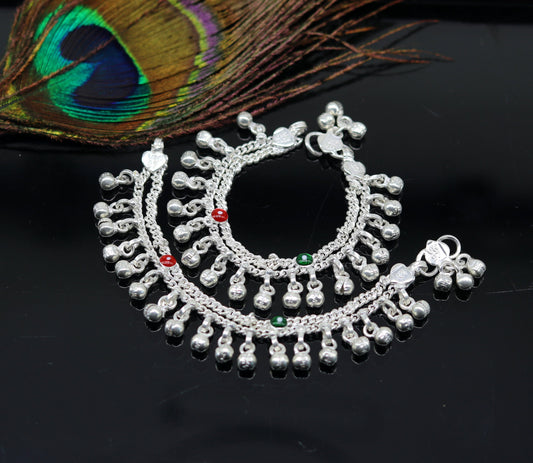 5" new born baby charming anklets bracelet, double chain jingle bells ankle bracelet, unisex gifting kids jewelry, plan shiny jewelry ank258 - TRIBAL ORNAMENTS