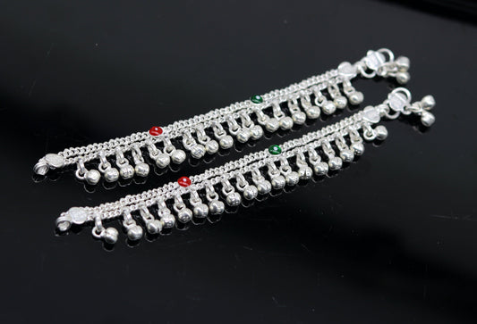 5" new born baby charming anklets bracelet, double chain jingle bells ankle bracelet, unisex gifting kids jewelry, plan shiny jewelry ank258 - TRIBAL ORNAMENTS