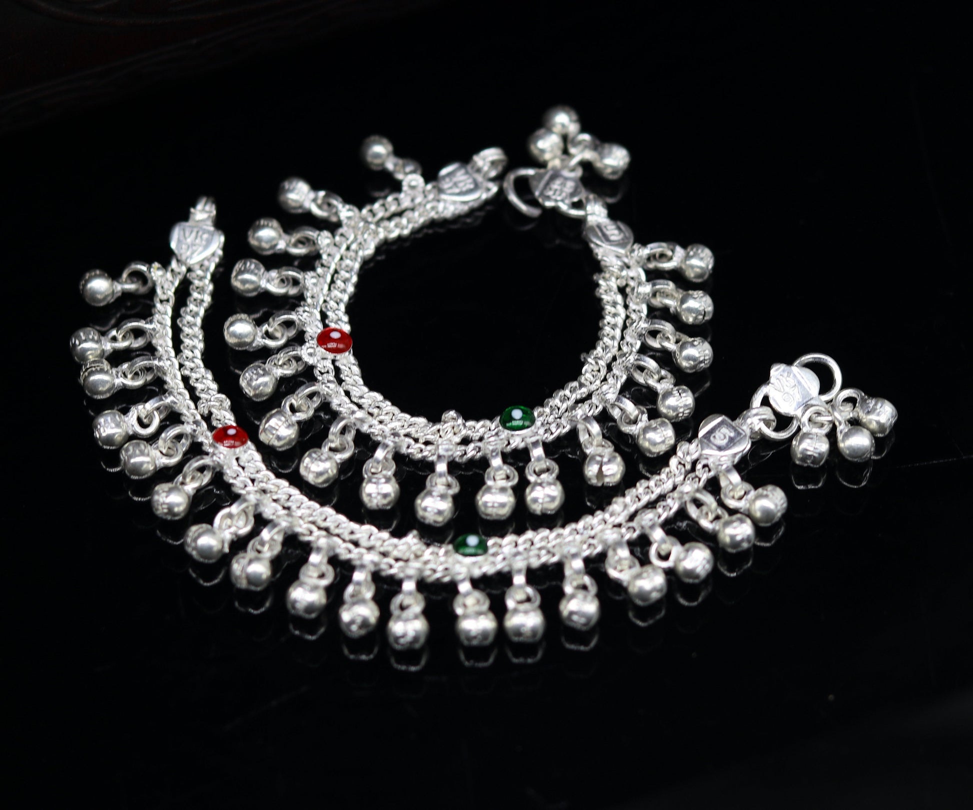 5" new born baby charming anklets bracelet, double chain jingle bells ankle bracelet, unisex gifting kids jewelry, plan shiny jewelry ank258 - TRIBAL ORNAMENTS