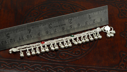 Tribal Ornaments 5-inch newborn baby anklet with double chain and jingle bells, unisex shiny kids jewelry ankle bracelet.