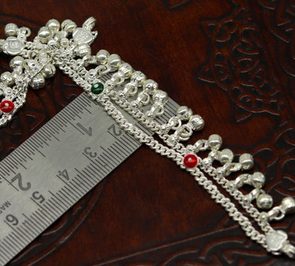 Tribal Ornaments 5-inch baby anklet with double chains and jingle bells, unisex shiny kids jewelry ankle bracelet.