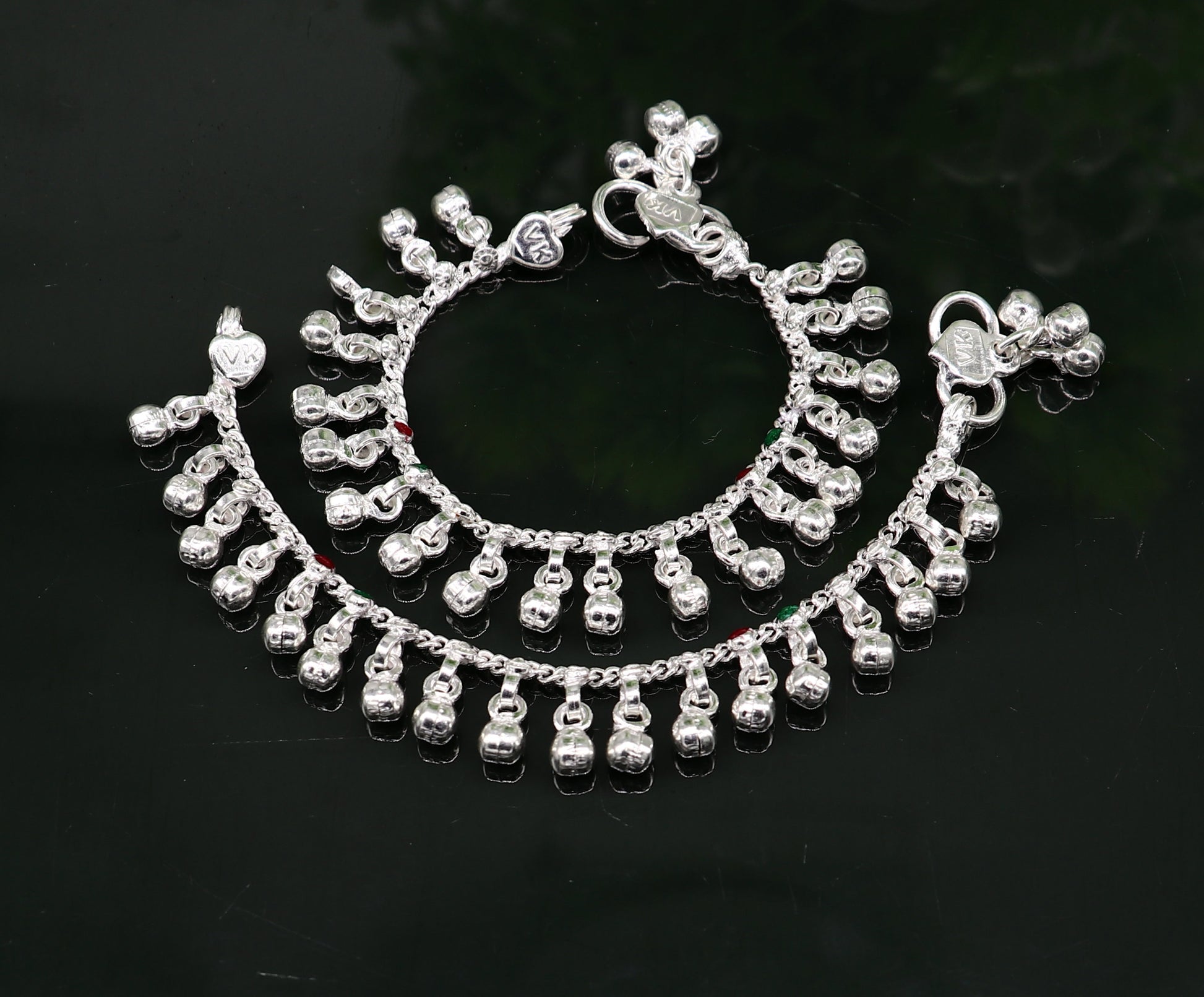 5" solid Sterling silver handmade Stunning waved jingling bells noisy bells baby ankle bracelet , best kids gifting anklets jewelry ank429 - TRIBAL ORNAMENTS