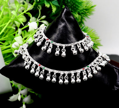 Sterling silver handmade baby ankle bracelet with waved jingling bells, tribal design, perfect for kids gifting jewelry.