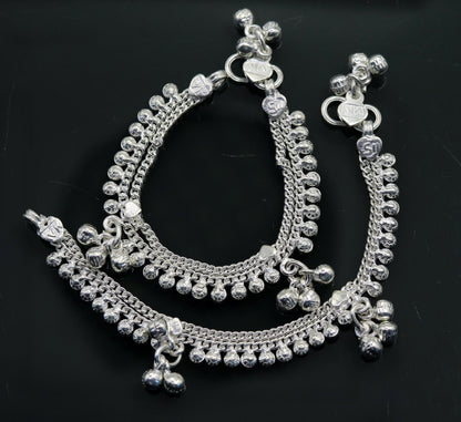 Sterling silver handmade baby ankle bracelet with charm, designed for newborns, by TRIBAL ORNAMENTS.