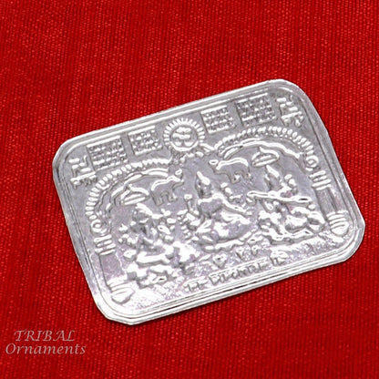Handmade 5x4 cm 925 sterling silver Shree Lakshmi, Ganesha, and Saraswati divine frame for wealth and prosperity by Tribal Ornaments