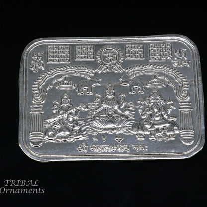 Handmade 925 sterling silver Shree Lakshmi, Ganesha, and Saraswati divine frame for wealth and prosperity, by TRIBAL ORNAMENTS.