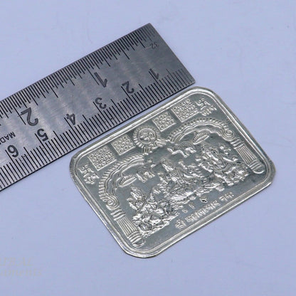Handmade 925 sterling silver Shree Lakshmi, Ganesha, and Saraswati frame for wealth and prosperity, crafted by Tribal Ornaments.