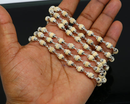925 Sterling silver basil rosary beads chain from TRIBAL ORNAMENTS, featuring handmade meditation and mantra chanting necklace design.