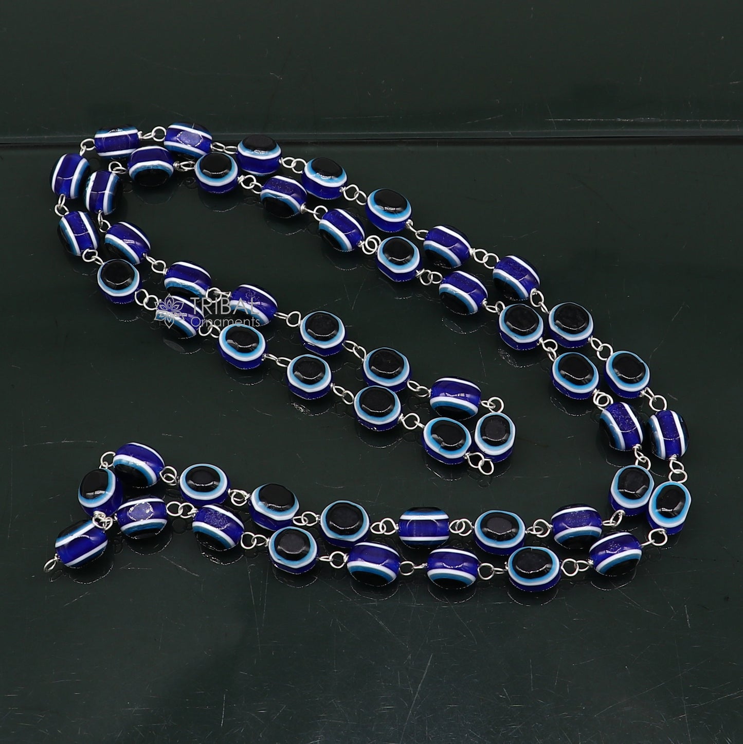 54 beads Jaap/ japa mala evil eyes beads handmade necklace chain 925 silver chain necklace meditation necklace ch560 - TRIBAL ORNAMENTS