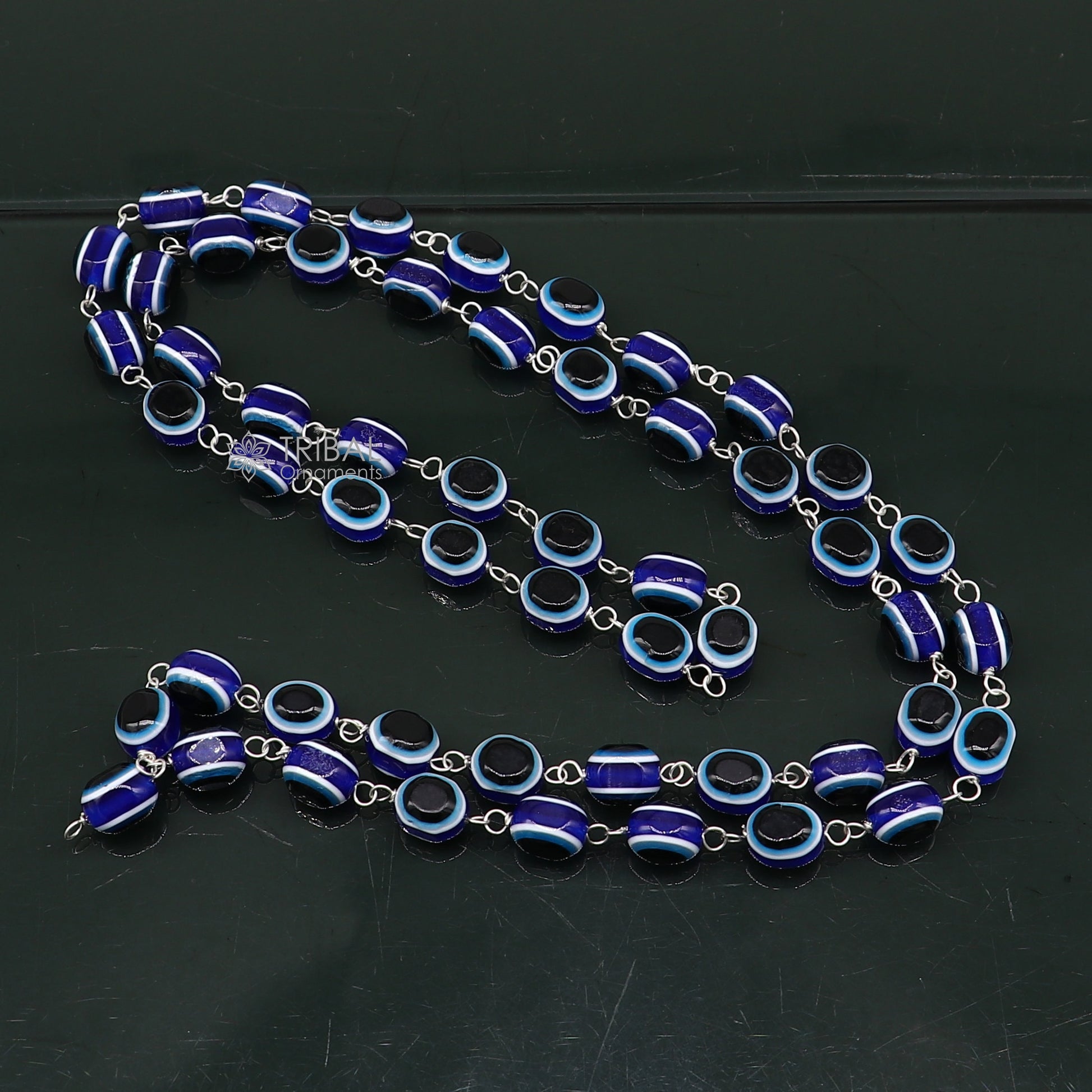 54 beads Jaap/ japa mala evil eyes beads handmade necklace chain 925 silver chain necklace meditation necklace ch560 - TRIBAL ORNAMENTS