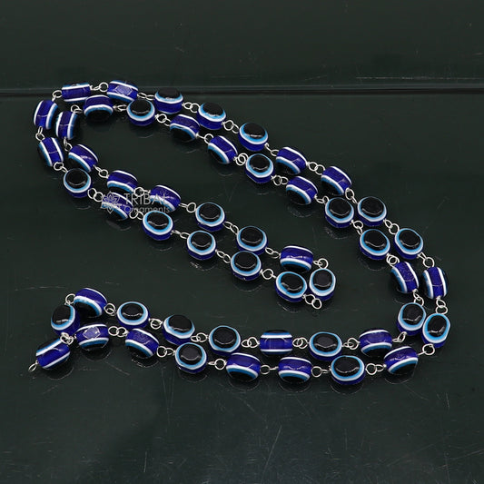 54 beads Jaap/ japa mala evil eyes beads handmade necklace chain 925 silver chain necklace meditation necklace ch560 - TRIBAL ORNAMENTS