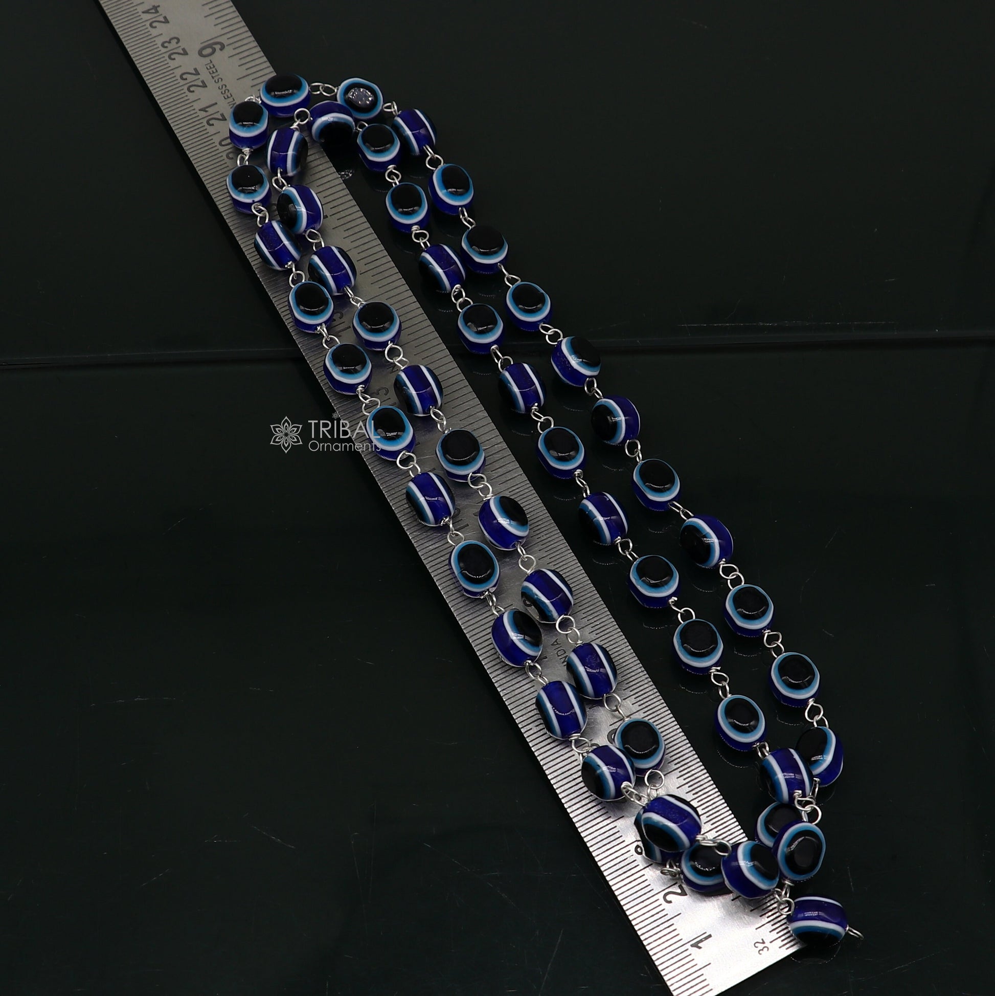 54 beads Jaap/ japa mala evil eyes beads handmade necklace chain 925 silver chain necklace meditation necklace ch560 - TRIBAL ORNAMENTS