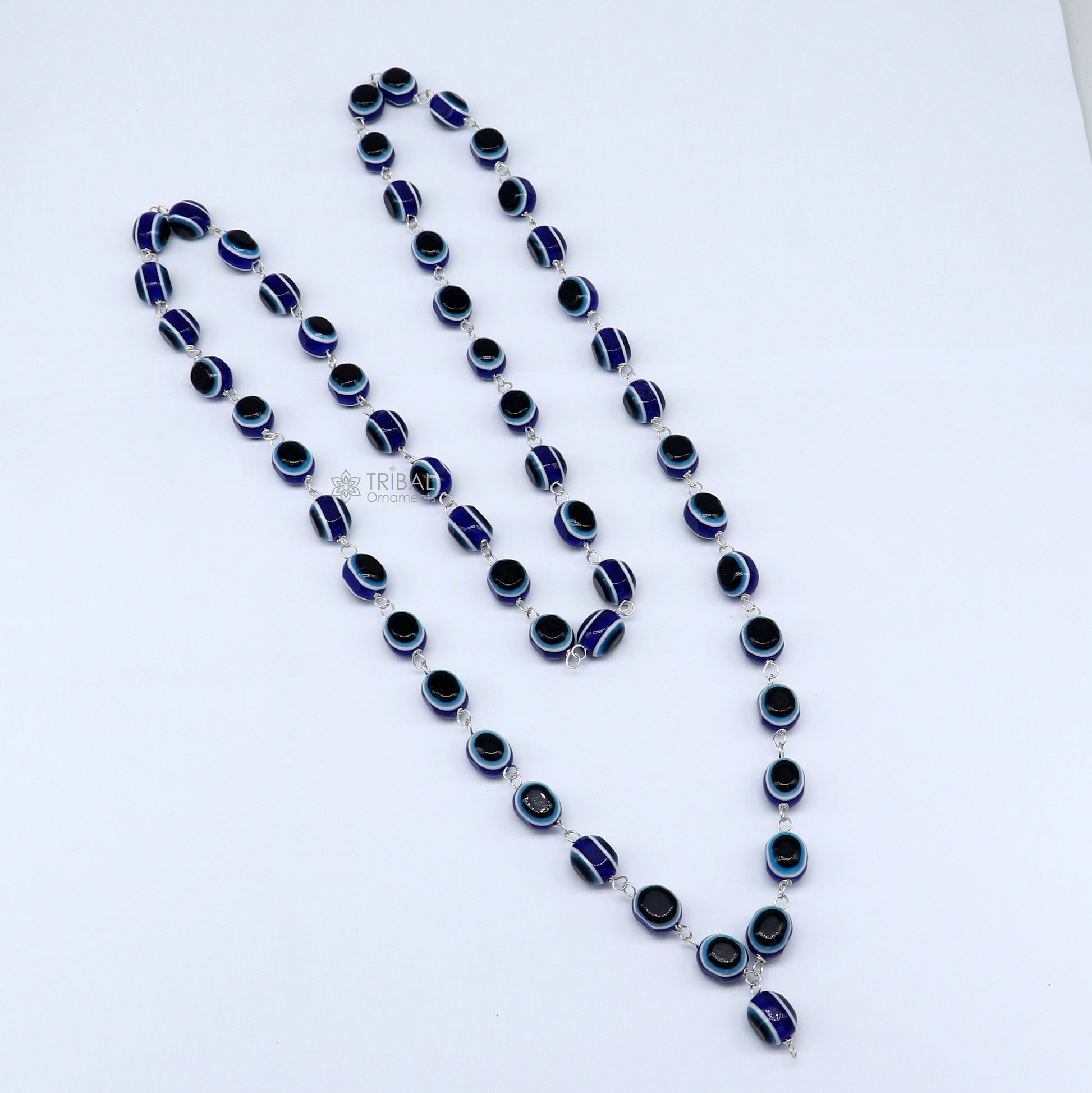 54 beads Jaap/ japa mala evil eyes beads handmade necklace chain 925 silver chain necklace meditation necklace ch560 - TRIBAL ORNAMENTS