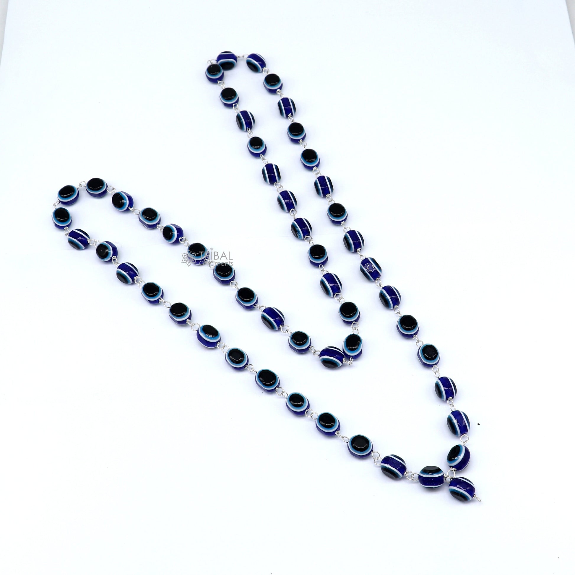 54 beads Jaap/ japa mala evil eyes beads handmade necklace chain 925 silver chain necklace meditation necklace ch560 - TRIBAL ORNAMENTS