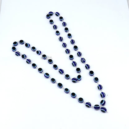 Handmade 54-bead evil eye Jaap mala meditation necklace with 925 silver beads from TRIBAL ORNAMENTS.