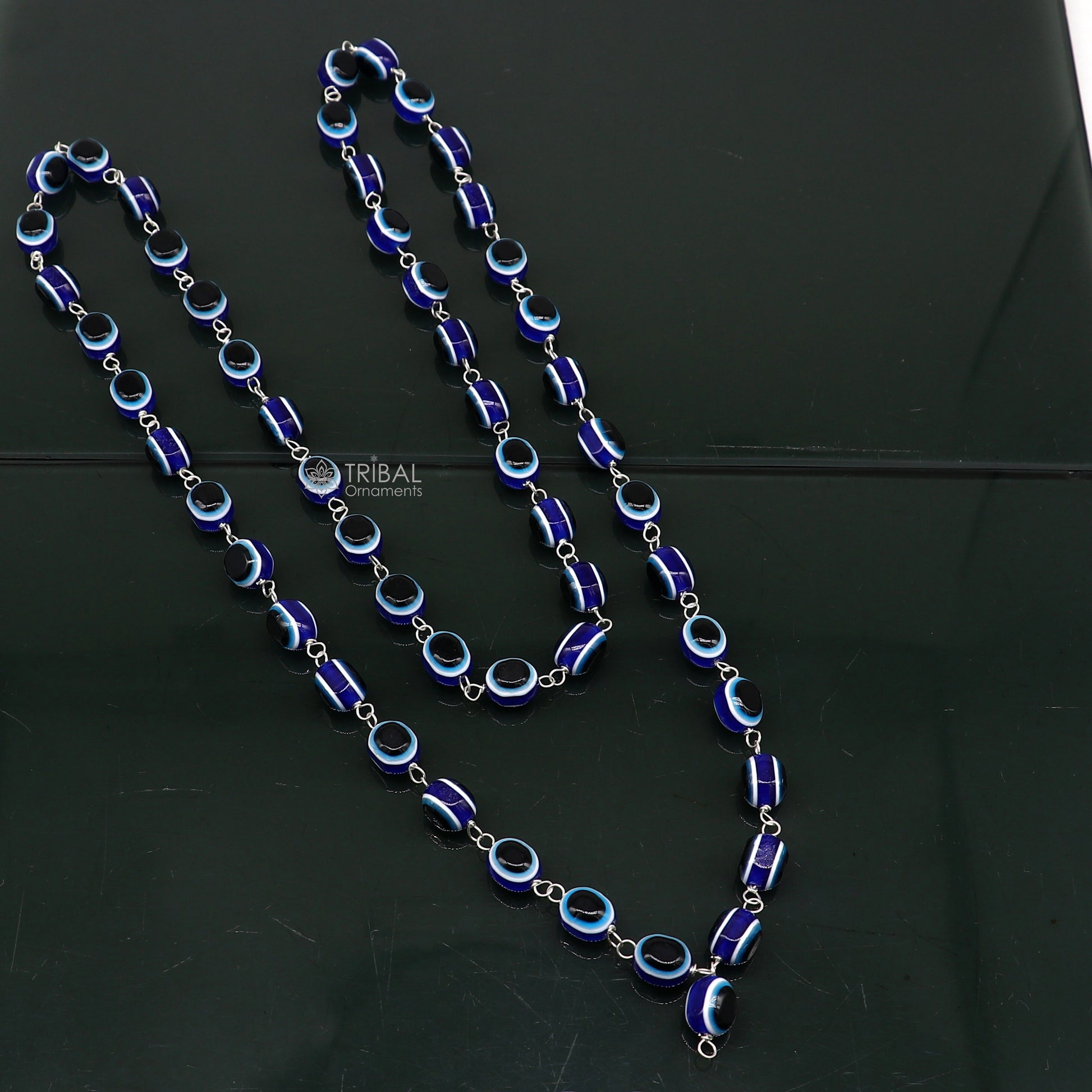 54 beads Jaap/ japa mala evil eyes beads handmade necklace chain 925 silver chain necklace meditation necklace ch560 - TRIBAL ORNAMENTS