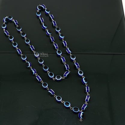 Handmade 54 beads Jaap mala necklace with evil eye beads and 925 silver chain, perfect for meditation and spiritual practices.