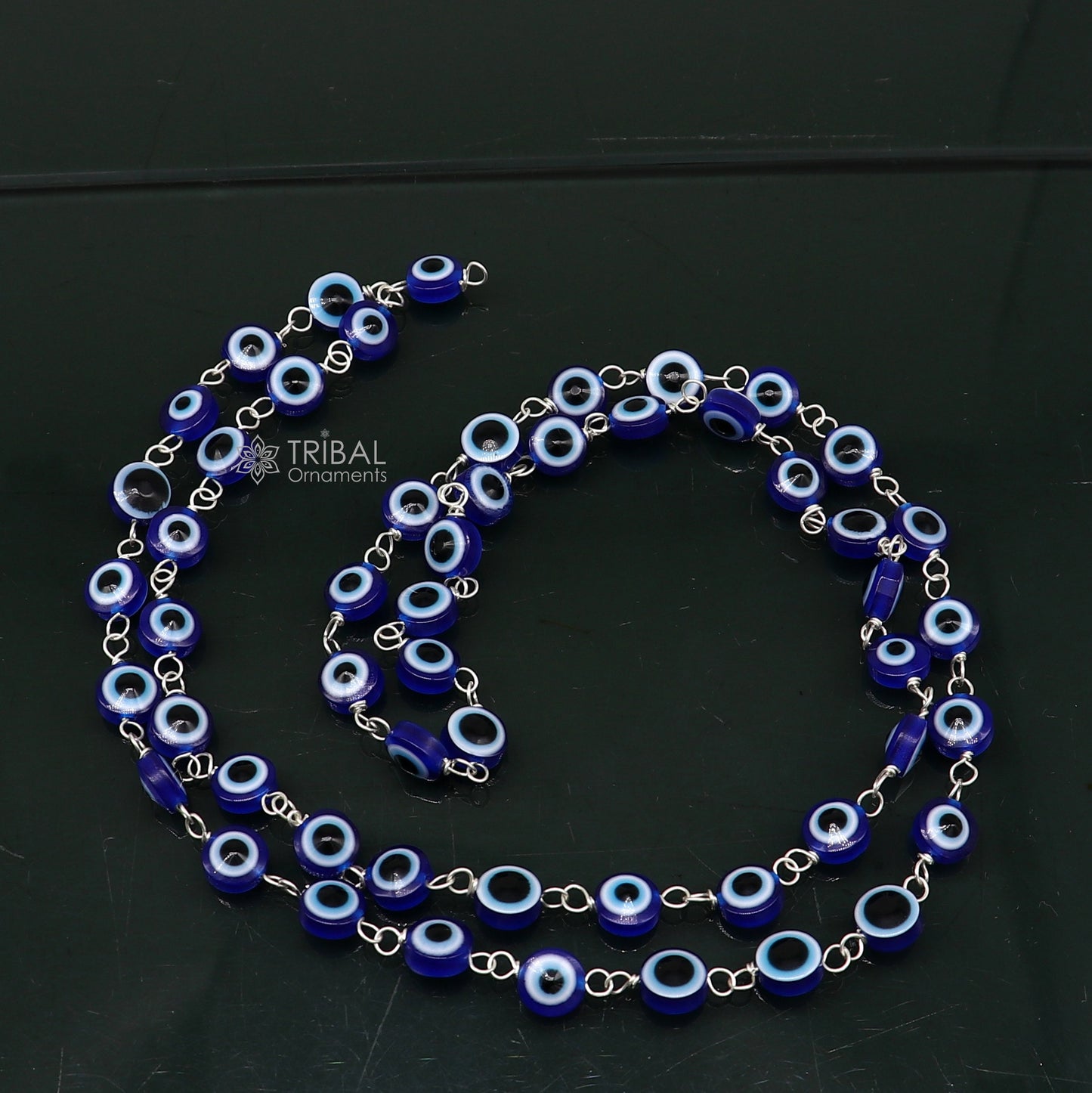 54 beads Jaap/ japa mala evil eyes beads handmade necklace chain 925 silver chain necklace meditation necklace ch561 - TRIBAL ORNAMENTS