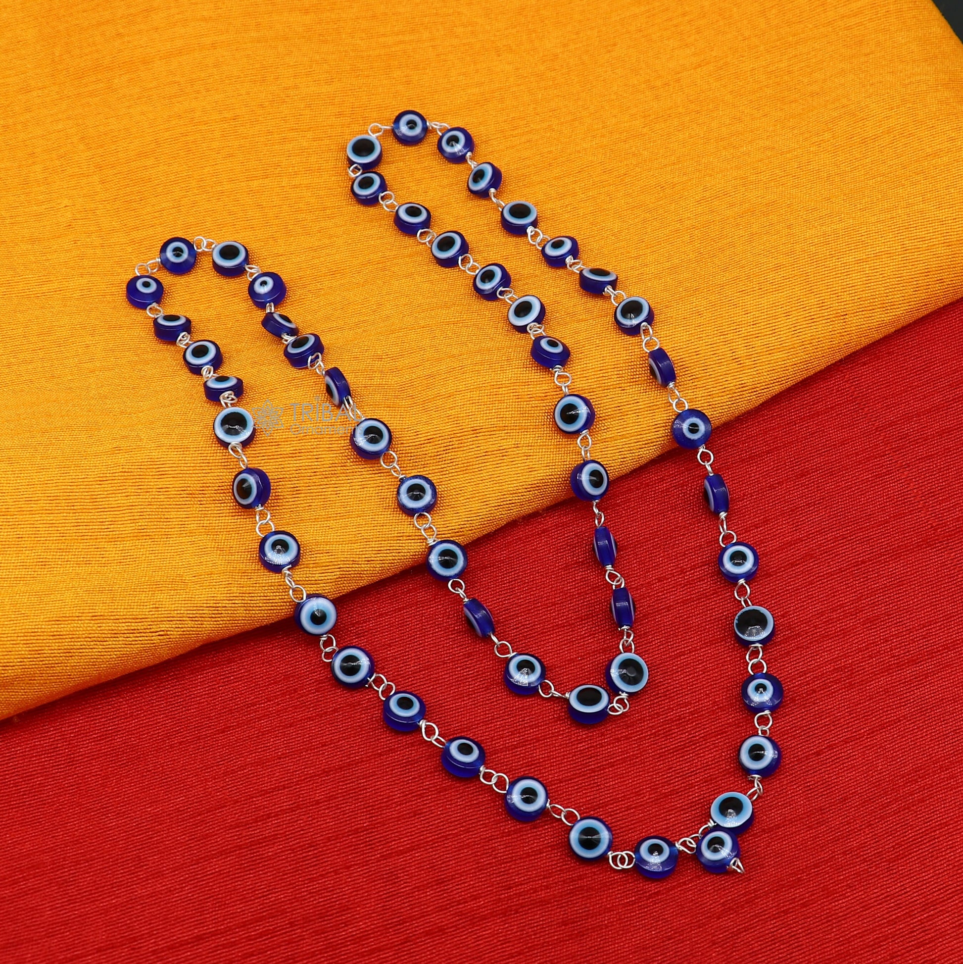 54 beads Jaap/ japa mala evil eyes beads handmade necklace chain 925 silver chain necklace meditation necklace ch561 - TRIBAL ORNAMENTS