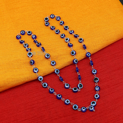Handmade 54 beads Jaap mala necklace with evil eye beads and 925 silver chain for meditation by TRIBAL ORNAMENTS.