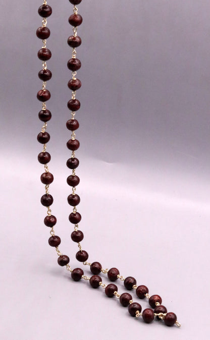 Red sandal chandan jaap mala with 54 beads on 925 sterling silver chain, tribal jewelry from India, ideal for prayer.