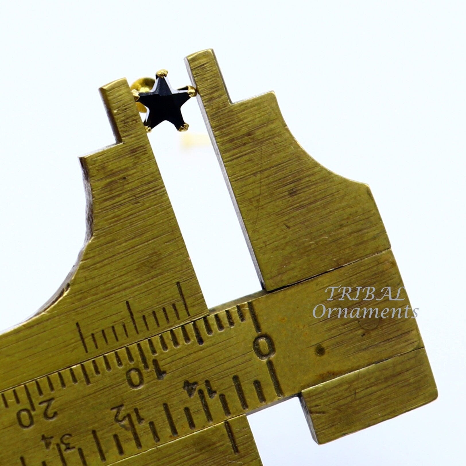 5mm 18kt yellow gold handmade single black stone back screw Star shape stud earring cartilage customized unisex jewelry er142 - TRIBAL ORNAMENTS