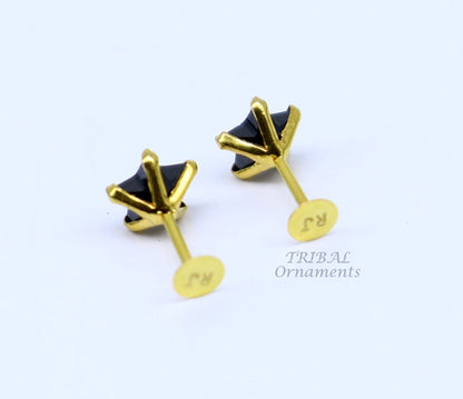 5mm 18kt yellow gold handmade single black stone back screw Star shape stud earring cartilage customized unisex jewelry er142 - TRIBAL ORNAMENTS