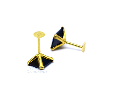 5mm 18kt yellow gold handmade single black stone back screw stud earring cartilage customized unisex jewelry er140 - TRIBAL ORNAMENTS