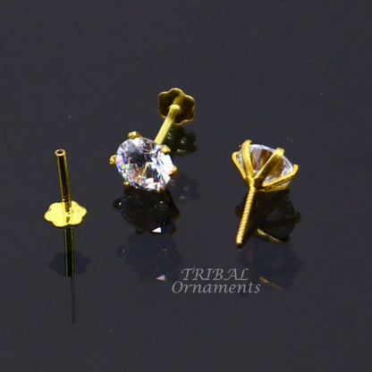 5mm 18kt yellow gold handmade single stone round shape stud earring cartilage earring customized unisex screw back stud jewelry er149 - TRIBAL ORNAMENTS