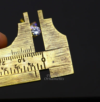 5mm 18kt yellow gold handmade single stone round shape stud earring cartilage earring customized unisex screw back stud jewelry er149 - TRIBAL ORNAMENTS