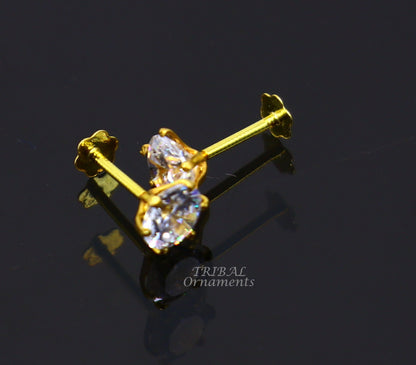 5mm 18kt yellow gold handmade single stone round shape stud earring cartilage earring customized unisex screw back stud jewelry er149 - TRIBAL ORNAMENTS