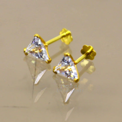 5mm 18kt yellow gold handmade single stone Triangle shape stud earring cartilage earring customized unisex screw back stud jewelry er148 - TRIBAL ORNAMENTS