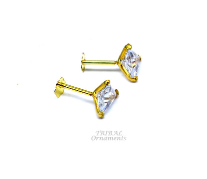 5mm 18kt yellow gold handmade single stone Triangle shape stud earring cartilage earring customized unisex screw back stud jewelry er148 - TRIBAL ORNAMENTS