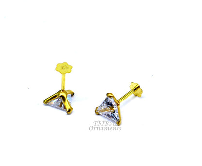 5mm 18kt yellow gold handmade single stone Triangle shape stud earring cartilage earring customized unisex screw back stud jewelry er148 - TRIBAL ORNAMENTS