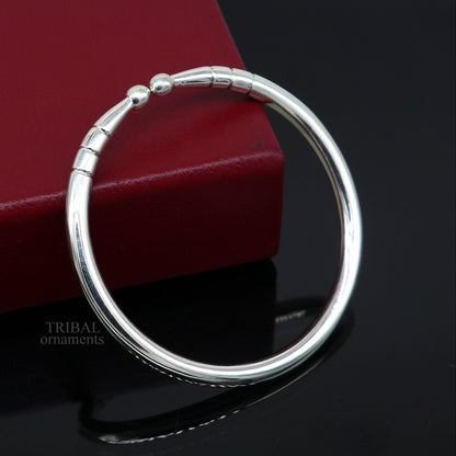 5mm 925 Solid sterling silver handmade design plain shiny bangle bracelet adjustable kada, best personalized gift for unisex nsk430 - TRIBAL ORNAMENTS