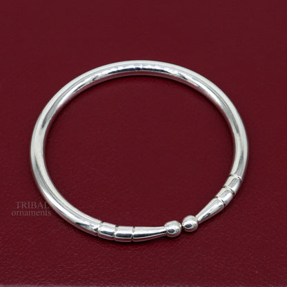5mm 925 Solid sterling silver handmade design plain shiny bangle bracelet adjustable kada, best personalized gift for unisex nsk430 - TRIBAL ORNAMENTS