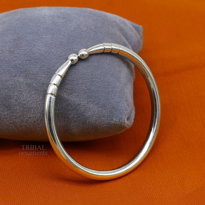 5mm 925 Solid sterling silver handmade design plain shiny bangle bracelet adjustable kada, best personalized gift for unisex nsk430 - TRIBAL ORNAMENTS