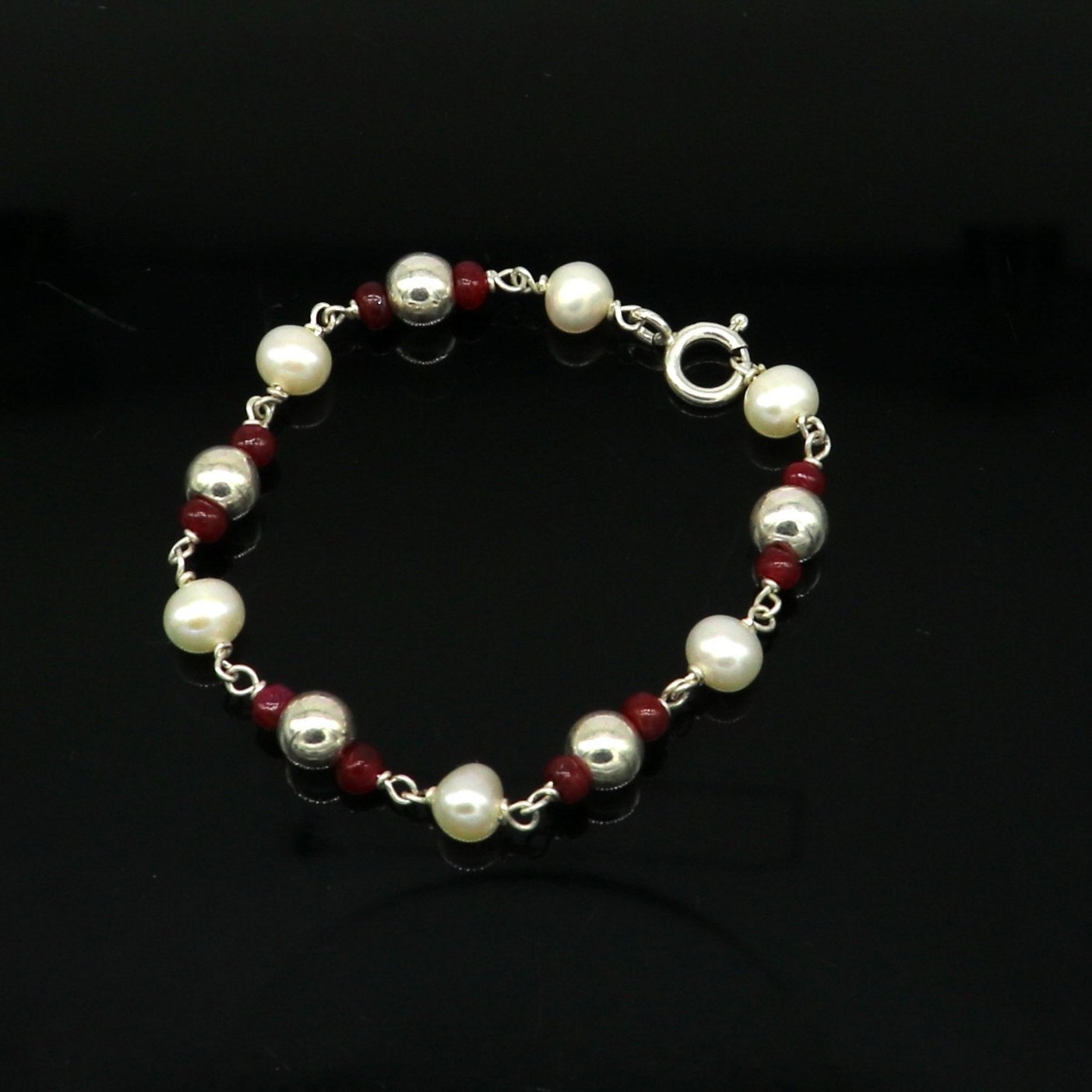 5mm silver and pearl beaded 925 sterling silver handmade customized baby bracelet, fabulous gifting kids jewelry, new born baby jewelry bbr4 - TRIBAL ORNAMENTS