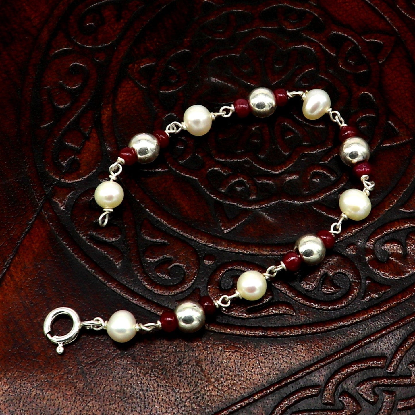5mm silver and pearl beaded 925 sterling silver handmade customized baby bracelet, fabulous gifting kids jewelry, new born baby jewelry bbr4 - TRIBAL ORNAMENTS