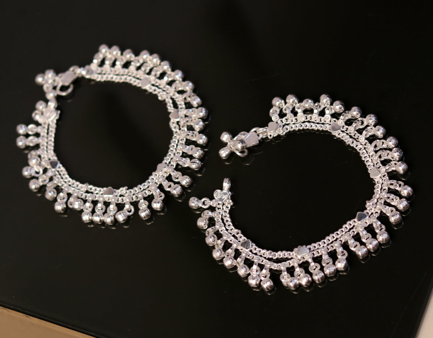 6.0" Sterling silver handmade baby ankle bracelet, amazing noisy jingle bells, charm anklets foot bracelet belly dance jewelry ank170. - TRIBAL ORNAMENTS